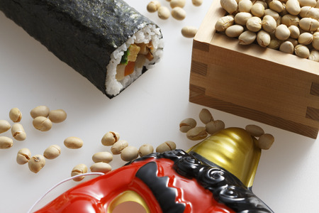 Beans entered the demon masks and Shou and sushi rollsの写真素材
