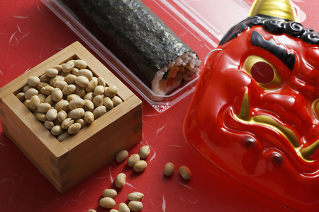 Beans entered the demon masks and Shou and sushi rollsの写真素材