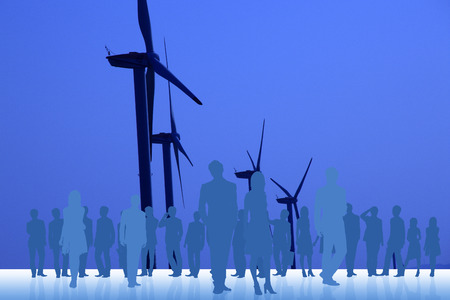 Windmill and the crowdの写真素材