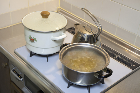 Cooking scene in the gas rangeの写真素材