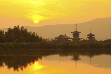 Nara Prefecture Yakushiji sunriseの写真素材