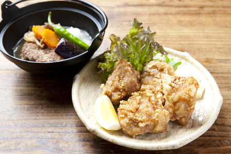 Fried stew hamburger and chickenの写真素材