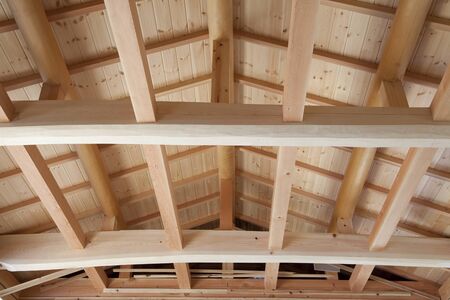 In the wooden house building under construction