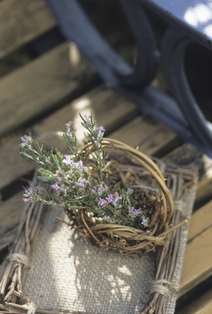 Wicker basket rosemaryの写真素材
