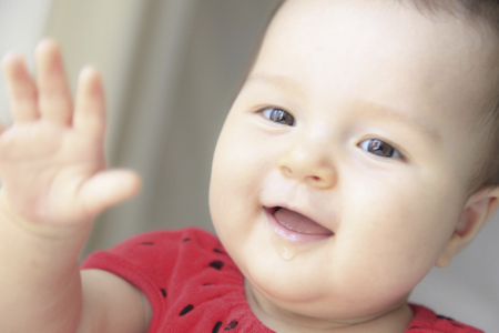 Half of Americans and Japanese babyの写真素材