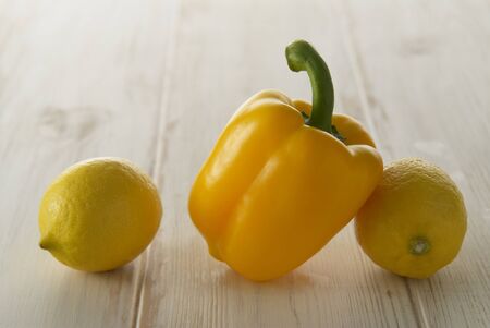Yellow paprika and lemonの写真素材