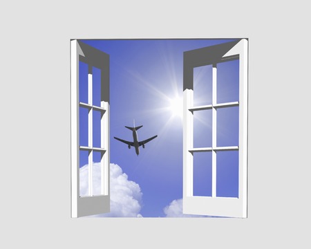 Airliner and the light from the windowの写真素材