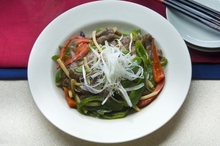 The shredded fried green peppers and beefの写真素材