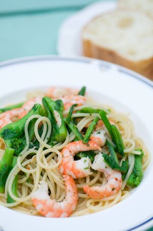 Pasta of shrimp and greensの写真素材
