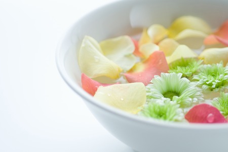 Petals floated on the waterの写真素材