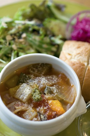 Lunch plate of vegetable soupの写真素材