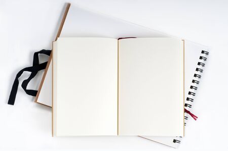 Spread of white notebookの写真素材