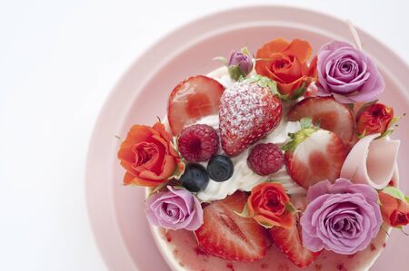 Berry and rose cakeの写真素材