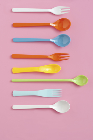 Colorful spoons and forksの写真素材