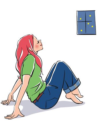 Sitting girlの写真素材