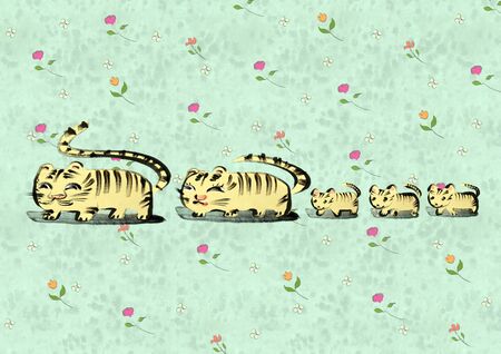Walking tiger of parent and childの写真素材