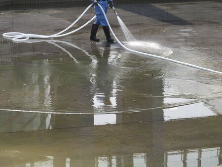 Cleaning of the poolの写真素材