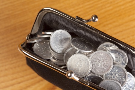 One yen coin full of walletの写真素材