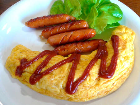Omelet and wiener sausageの写真素材