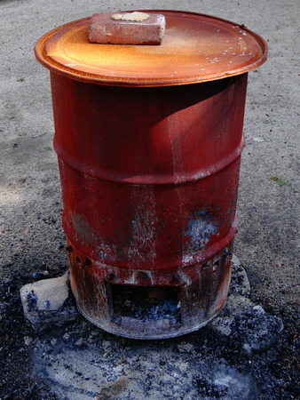 Incinerator of rusty drumsの写真素材
