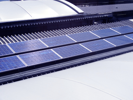 Solar panels of a building rooftop
