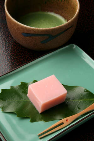 Japanese sweets and green teaの写真素材