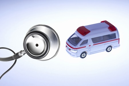 An ambulance and stethoscopeの写真素材