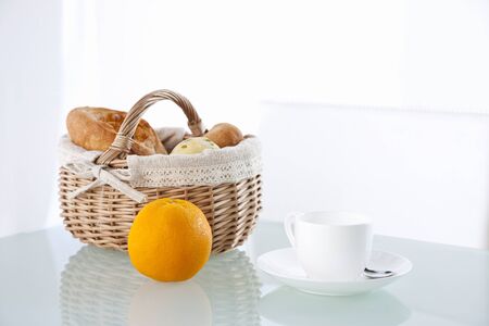 Fruit and coffee on the tableの写真素材