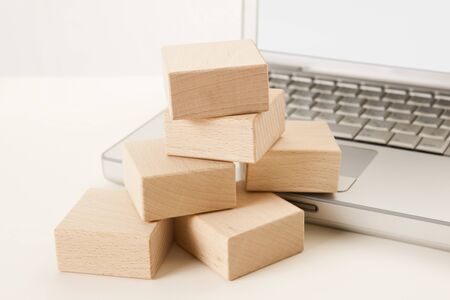 Laptop computers and blocksの写真素材