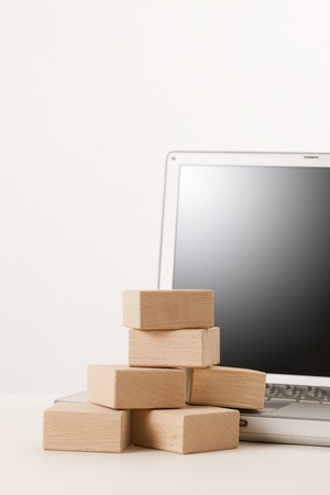 Laptop computers and blocksの写真素材