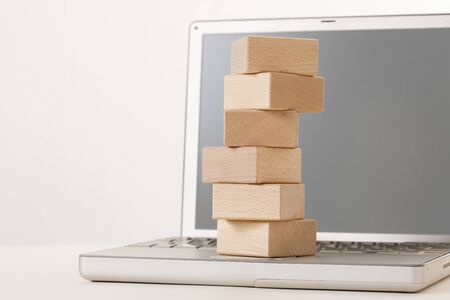 Laptop computers and blocksの写真素材