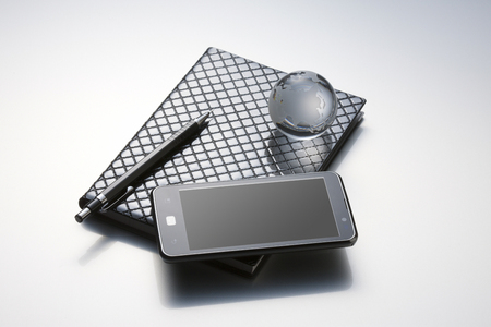 Smartphone and stationeryの写真素材