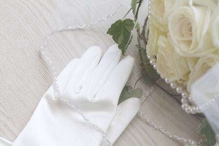 Wedding Bouquet and glovesの写真素材