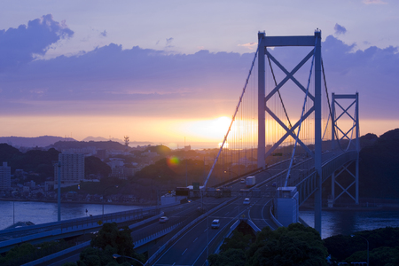 Kanmon Bridge and Sunsetの写真素材