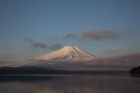 Mount Fuji from Lake Yamanaka in morning sunの写真素材