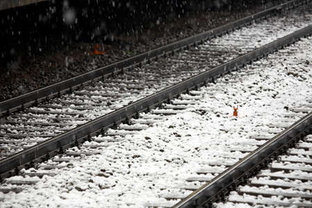 The snow that had piled up on the lineの写真素材