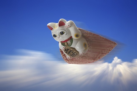 Flying beckoning catの写真素材