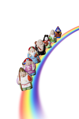 Seven Lucky Gods crossing the rainbowの写真素材