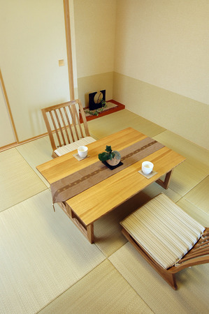 Seat table with Japanese-style roomの写真素材