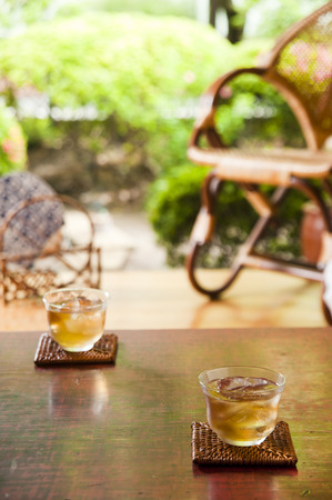 Barley tea and verandaの写真素材