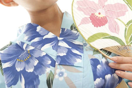 Yukata woman with fanの写真素材