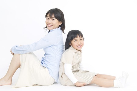 Smiling mother and childの写真素材