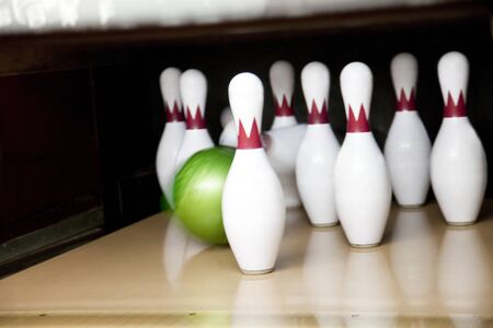 Bowling pins and bowling ballの写真素材
