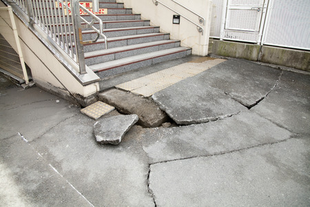 Stairs shifted by an earthquakeの写真素材