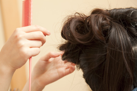Women who get the hair set of kimonoの写真素材