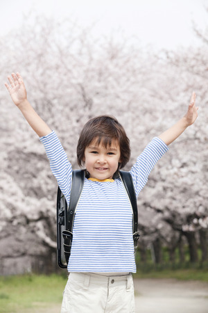 Boy to the Banzai to back Sakuraの写真素材