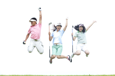 Men and women to jumpの写真素材