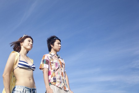 Couple staring into the distanceの写真素材