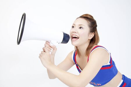 Cheerleader to cheer with a loudspeaker