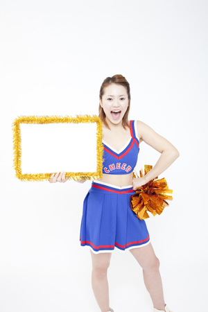 The smile has a message board Cheerleaderの写真素材
